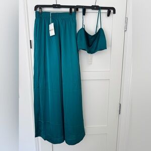 Show Me Your MuMu emerald luxe satin size small pants and top sold as set